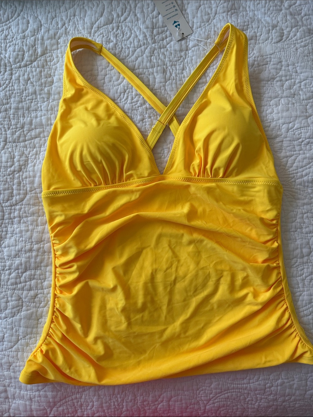 Beachsissi Yellow V Neck Ruched Cute Tankini Top XL